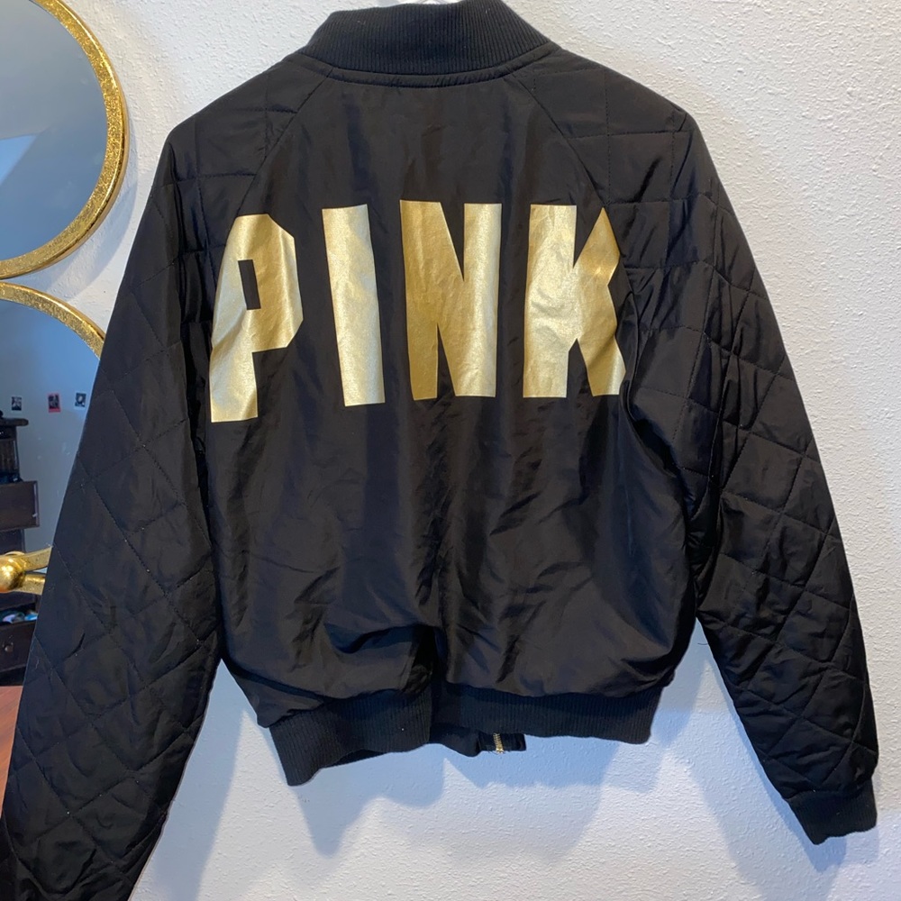 Pink black puffer jacket